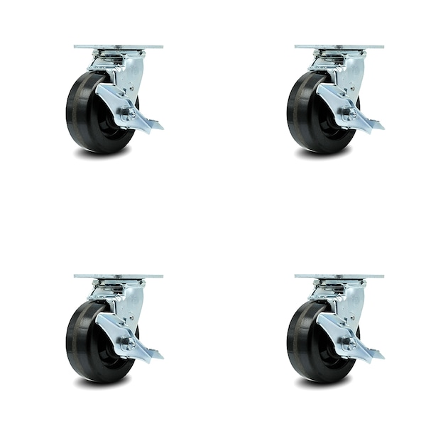 5 Inch Phenolic Caster Set with Roller Bearings and Brake/Swivel Lock SCC